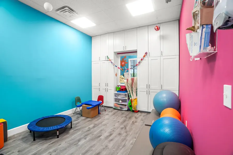 The physical therapy room at Superhero Kids PPEC